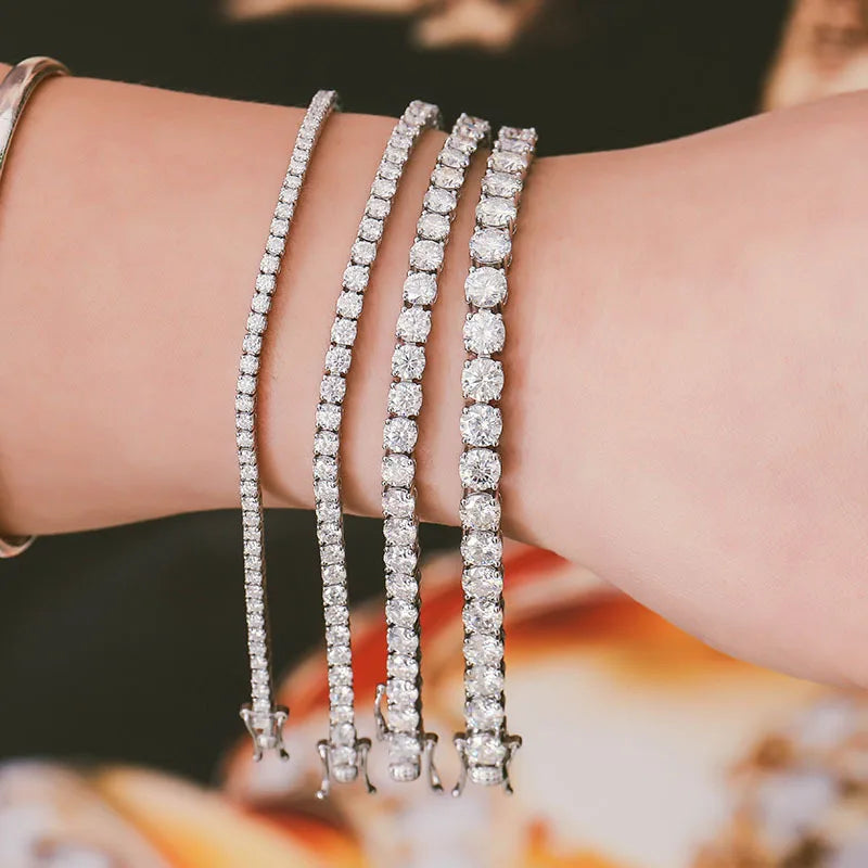 EWYA 925 Sterling Silver Moissanite Bracelet 0.1ct 3mm D VVS1 Diamond with GRA for Women Sparkling Wedding Party Fine Jewelry