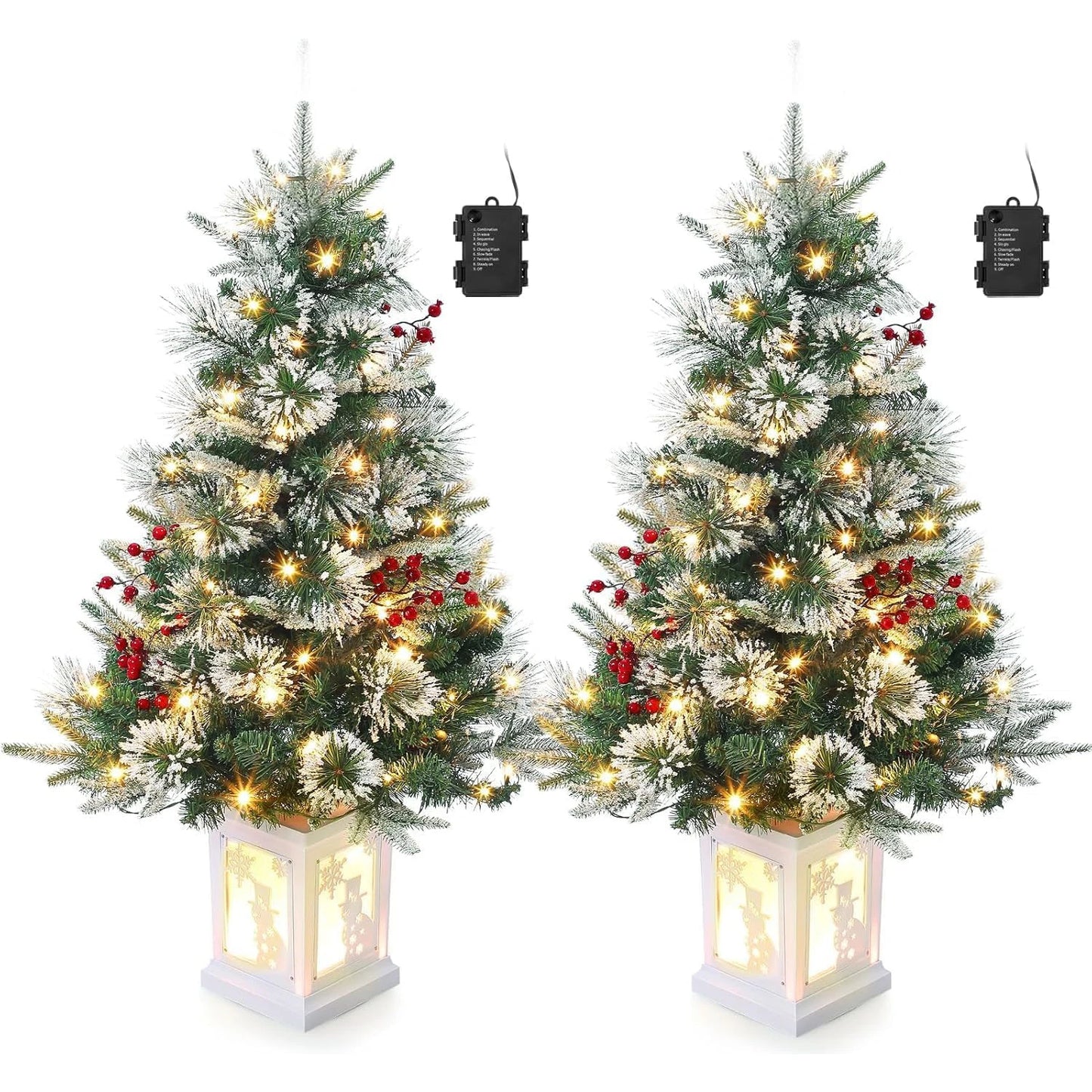 Electronic Prelit Christmas Trees, Two Pack, Potted Base, 78 Lights
