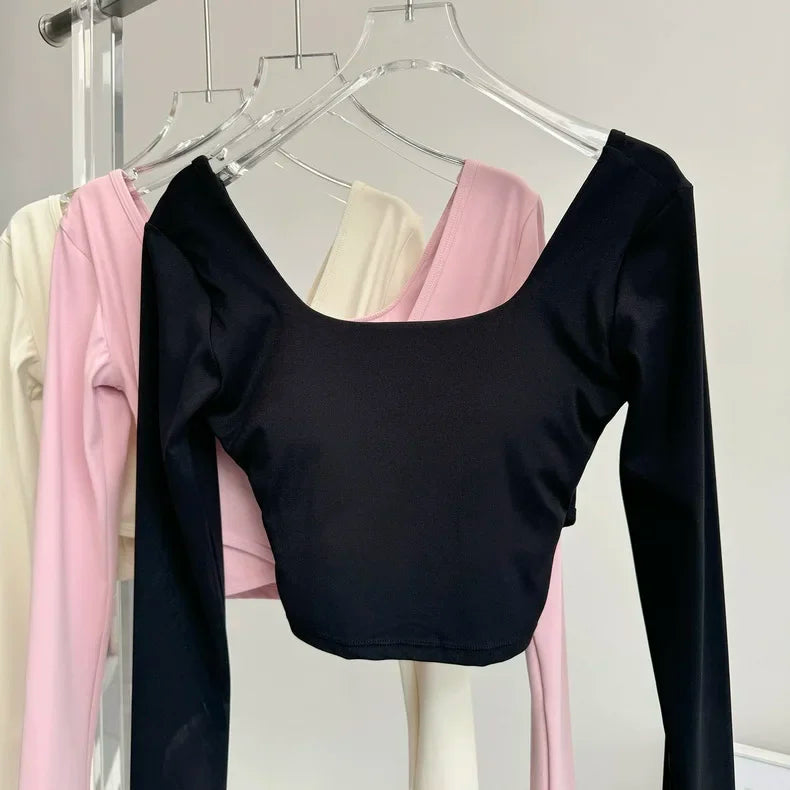 Pula Seamless Yoga Top Crossed Back Long Sleeve Breathable