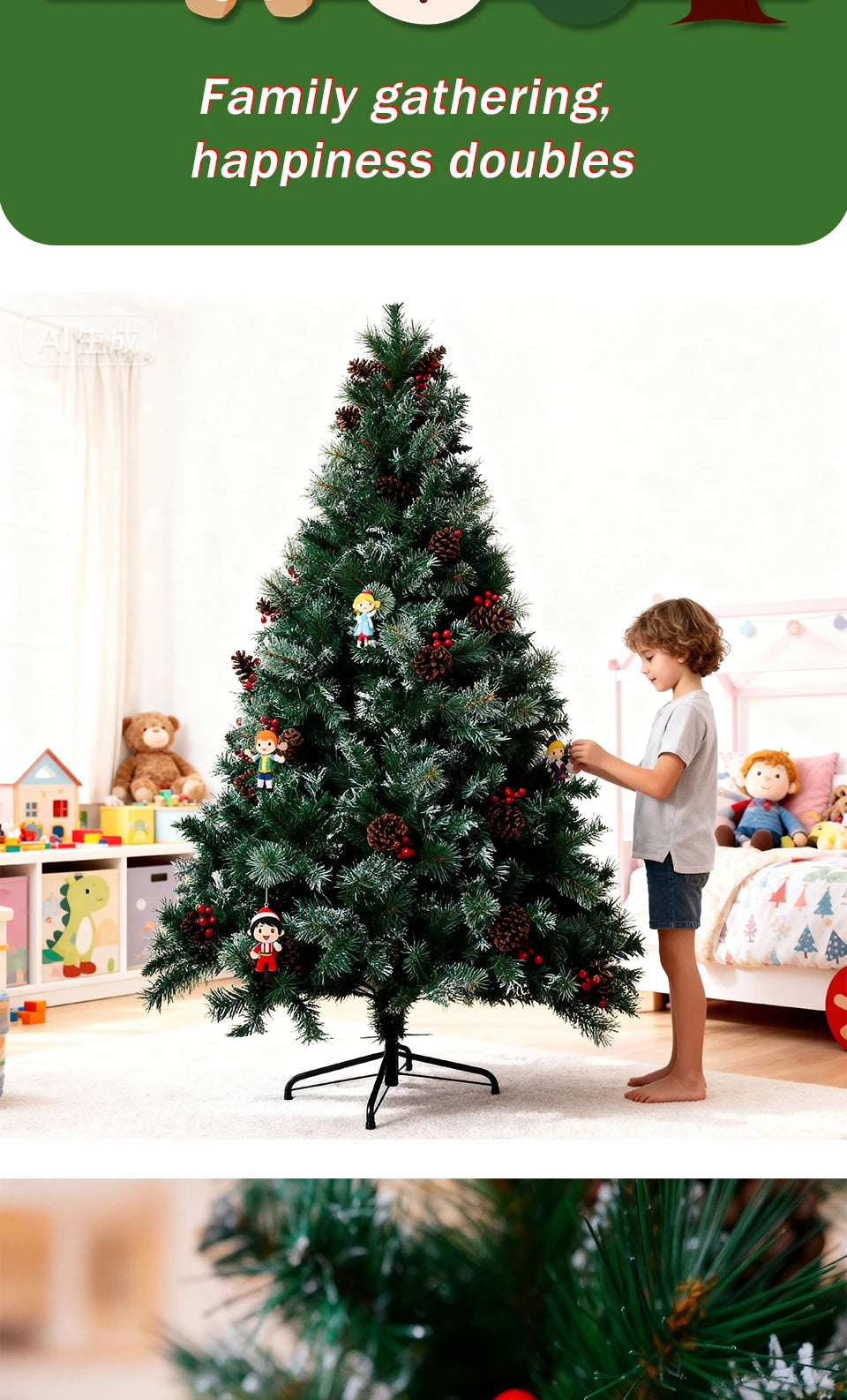 DIAMR Pre-Lit Artificial Spruce Christmas Tree With Pinecones And Berries