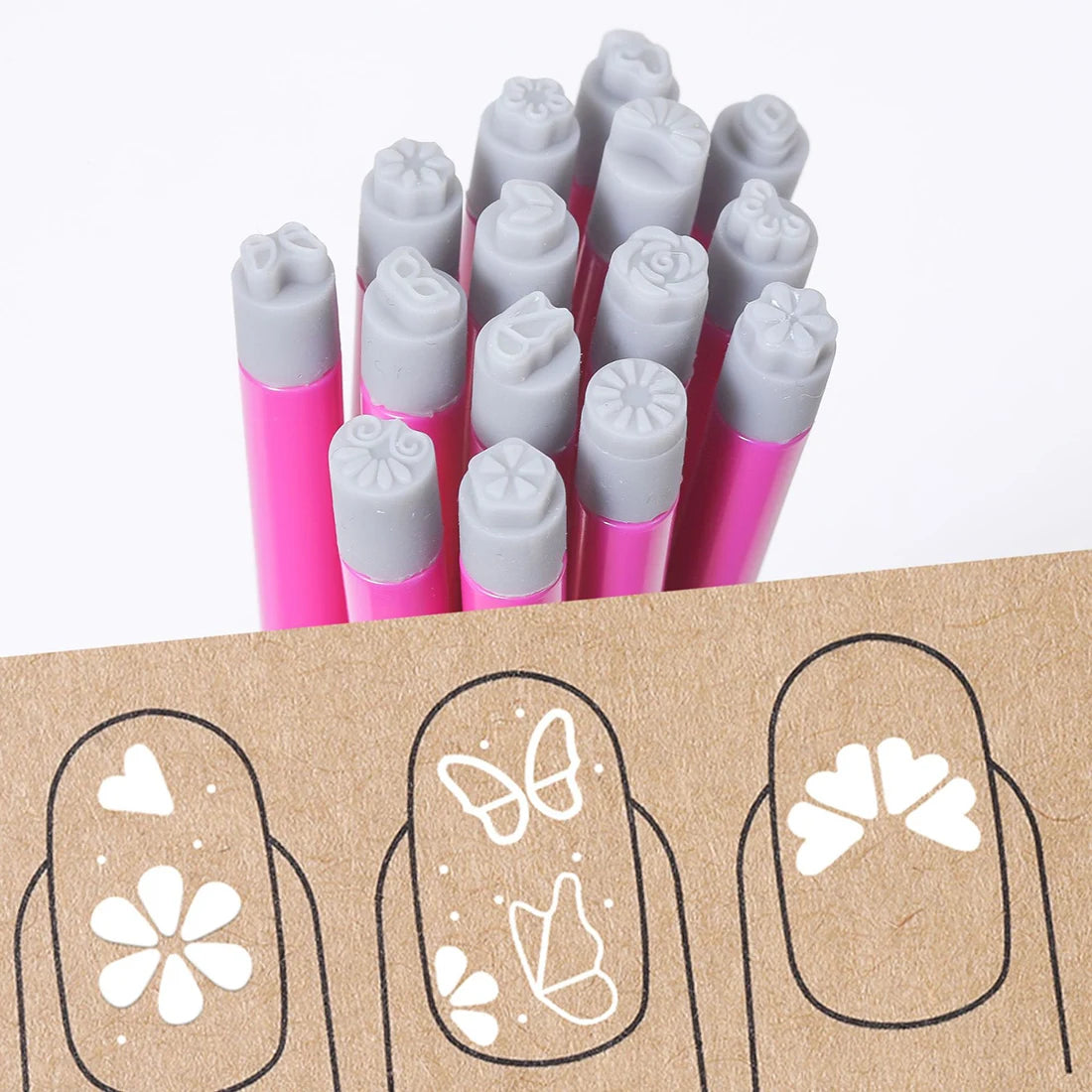 15Pcs/Set Nail Art Stamp Pen DIY Floral Butterfly Nail Stamping Manicure Seal