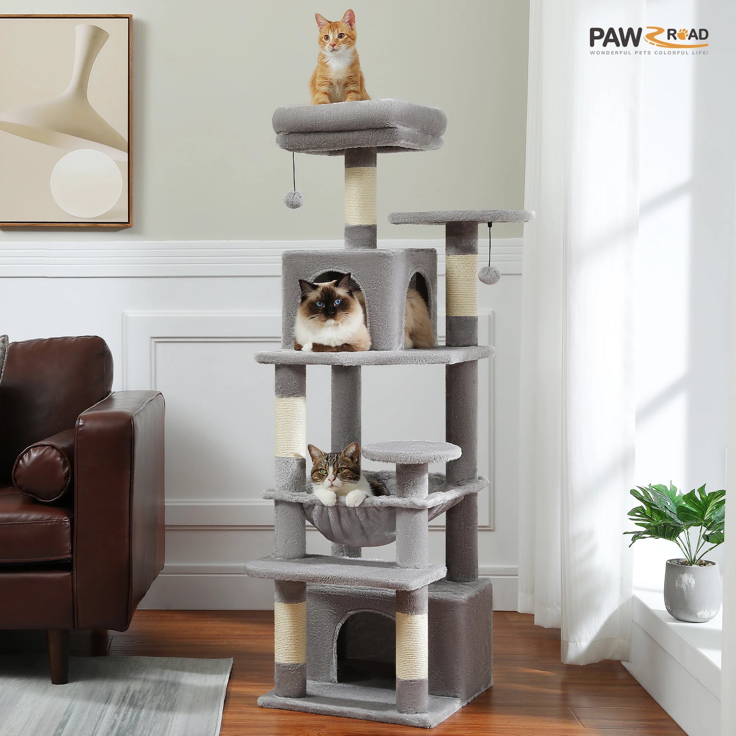 Large Cat Tree and Tower for Indoor Cats With Sisal-Covered Scratching Posts Spacious Hammock Padded Perches and Condos Cat Toys