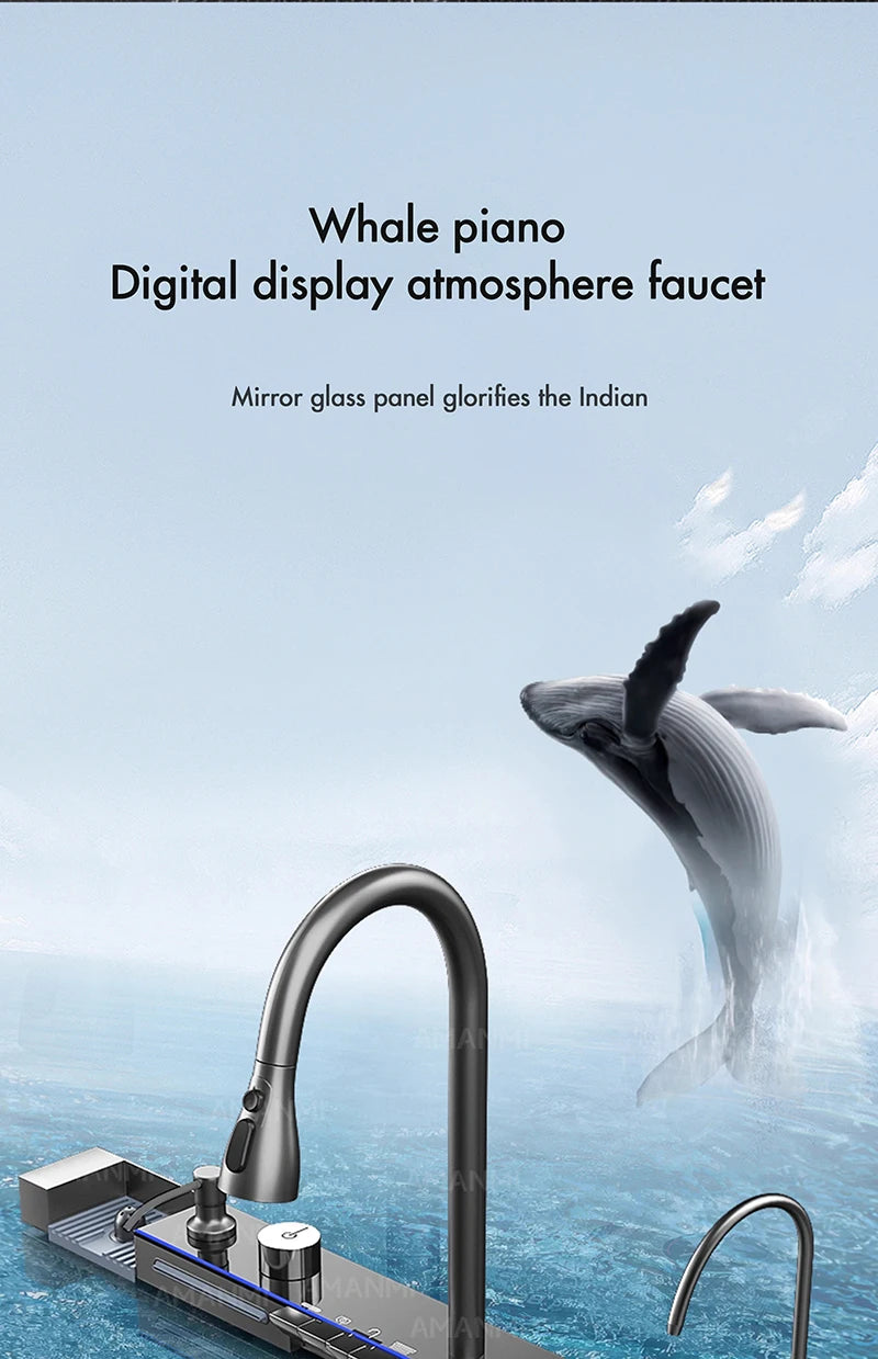 MYQualife 304 Stainless Steel Waterfall Kitchen Sink With Digital Faucet