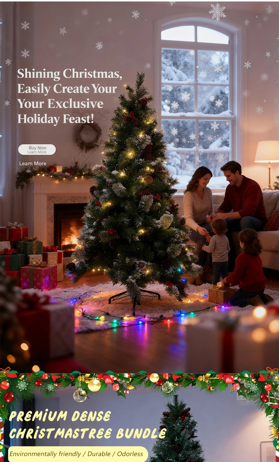 DIAMR Pre-Lit Artificial Spruce Christmas Tree With Pinecones And Berries