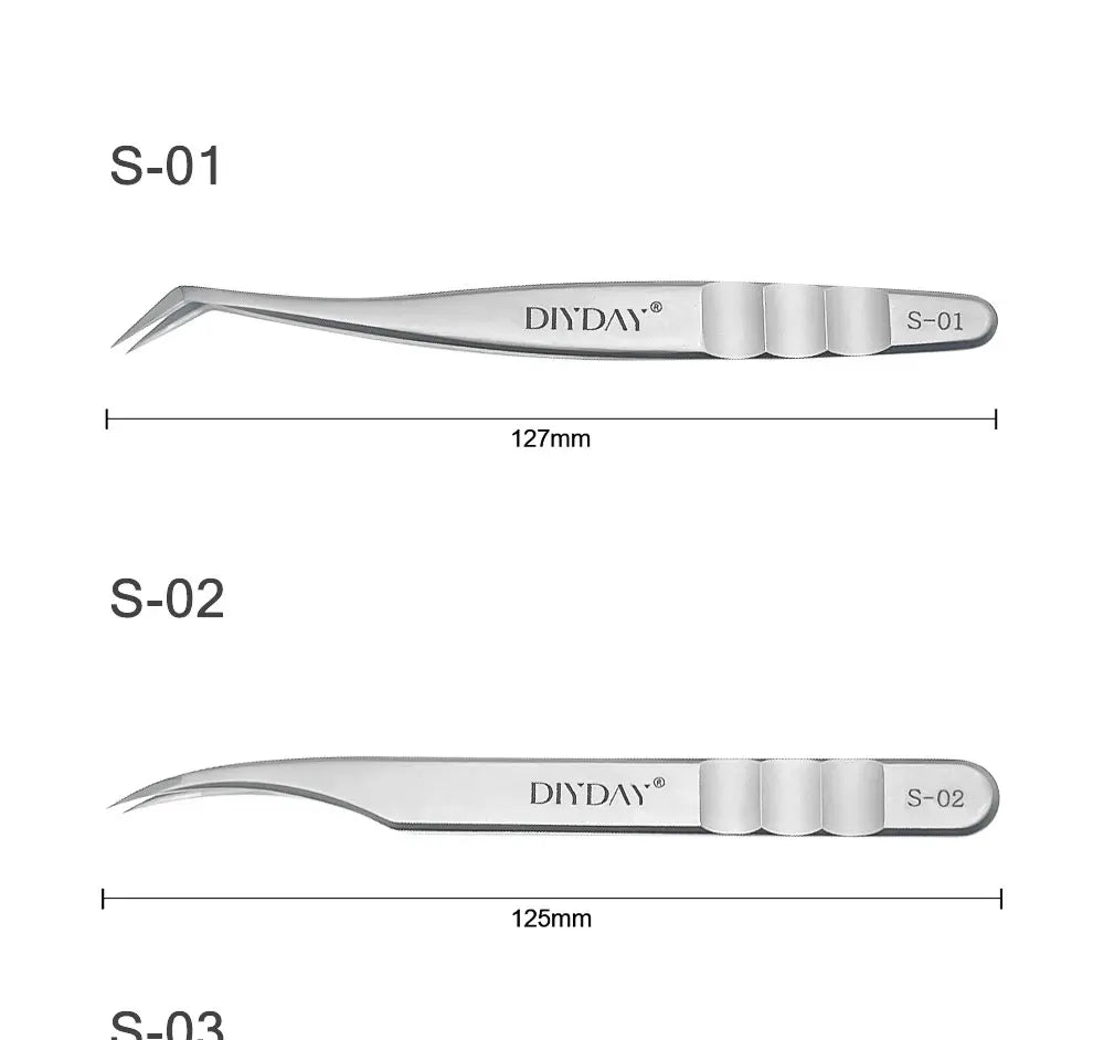 DIYDAY Anti-slip Eyelash Tweezers Stainless Steel Eyebrow Precision Tweezers Fiber Tip Volume Isolation Lashes Extension Tweezer
