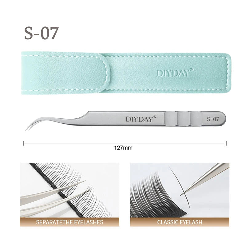 DIYDAY Anti-slip Eyelash Tweezers Stainless Steel Eyebrow Precision Tweezers Fiber Tip Volume Isolation Lashes Extension Tweezer