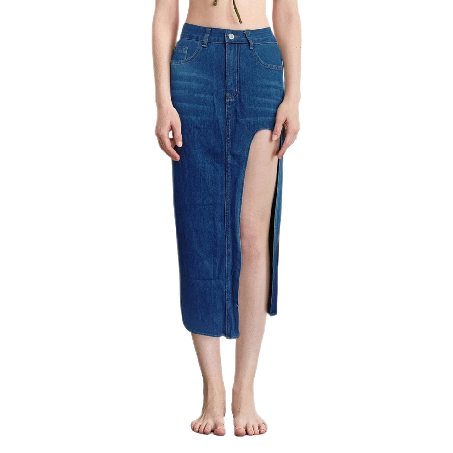 Hirigin Women's Distressed Denim Skirt With Frayed Hem