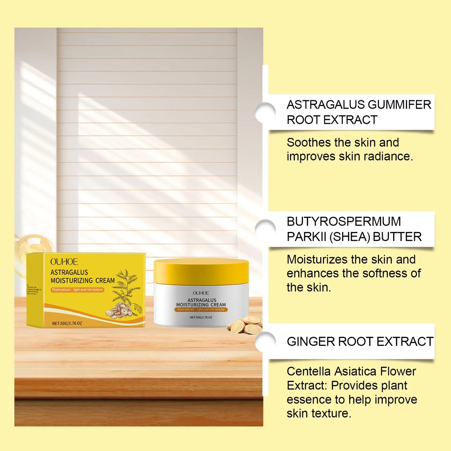 OUHOE Astragalus Moisturizing Cream - Even Skin Tone, Deep Moisturize, Light Texture, All Skin Types, Daily Use