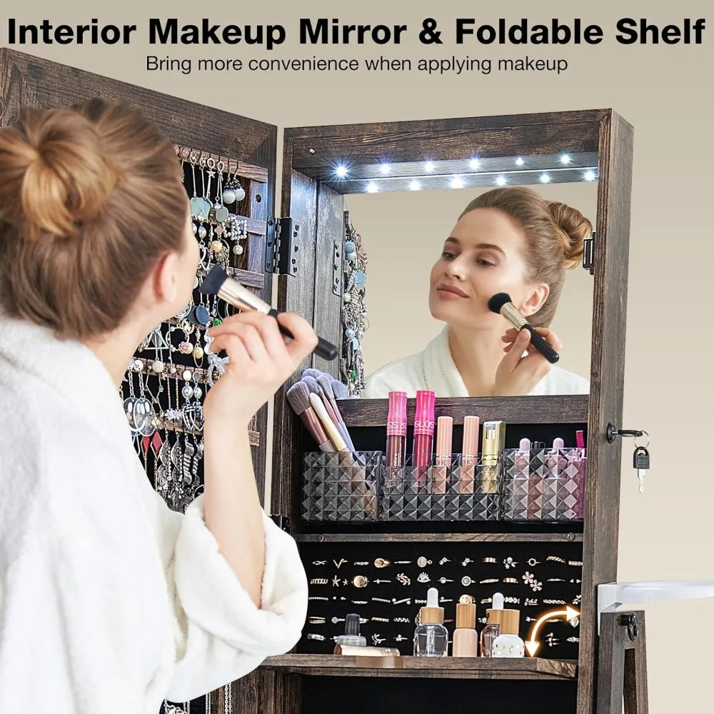 360 Degree Swivel Jewelry Cabinet Armoire With Mirror