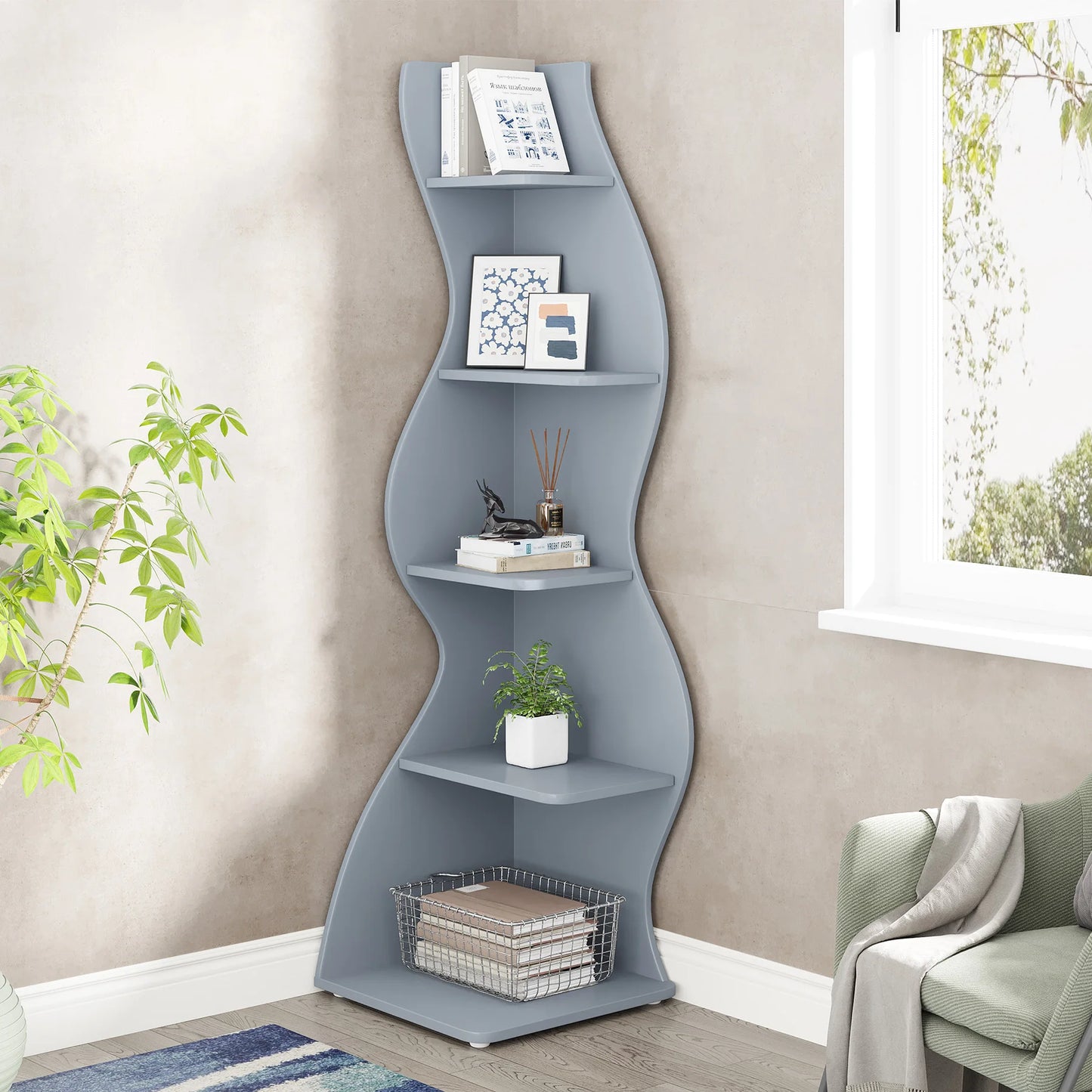 Tribesigns Corner Shelf 5-Tier Wall Bookcase Storage Rack