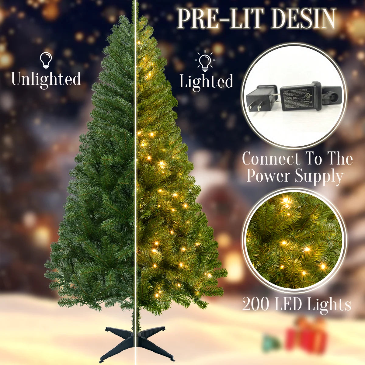 180/190cm Pre-Lit Artificial Christmas Tree Christmas Decorations Party Home Decor 200 LED Light White Green 460 Branch Tips