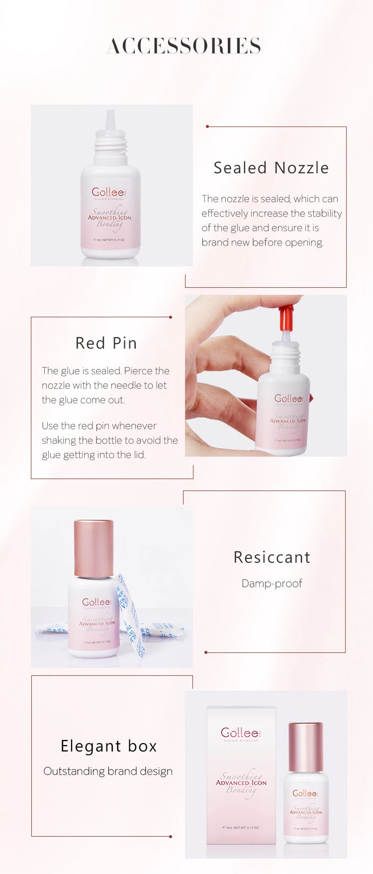 Gollee Pink Adhesive Eyelash Extension Glue 5ml Lashes Adhesive for Volume Lashes Individual Lashes Wholesale Price Own Logo