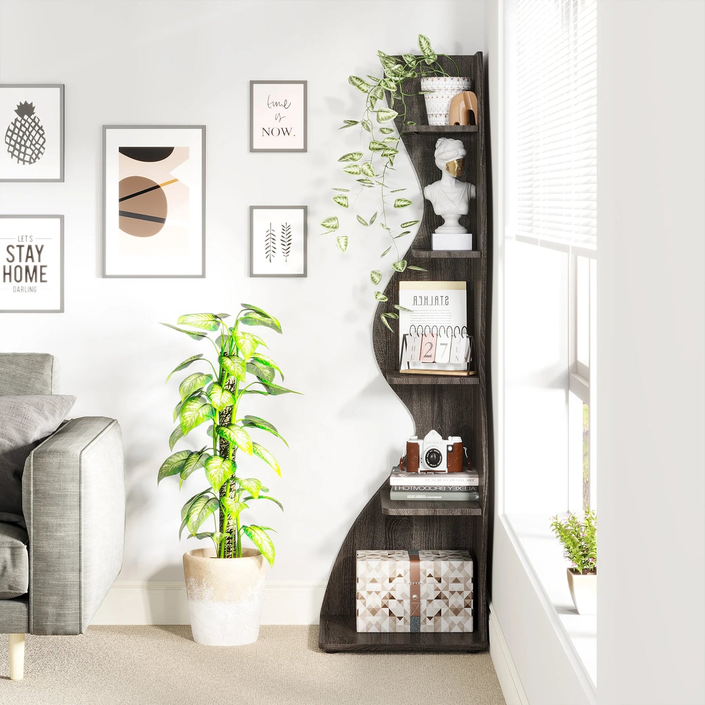 Tribesigns Corner Shelf 5-Tier Wall Bookcase Storage Rack