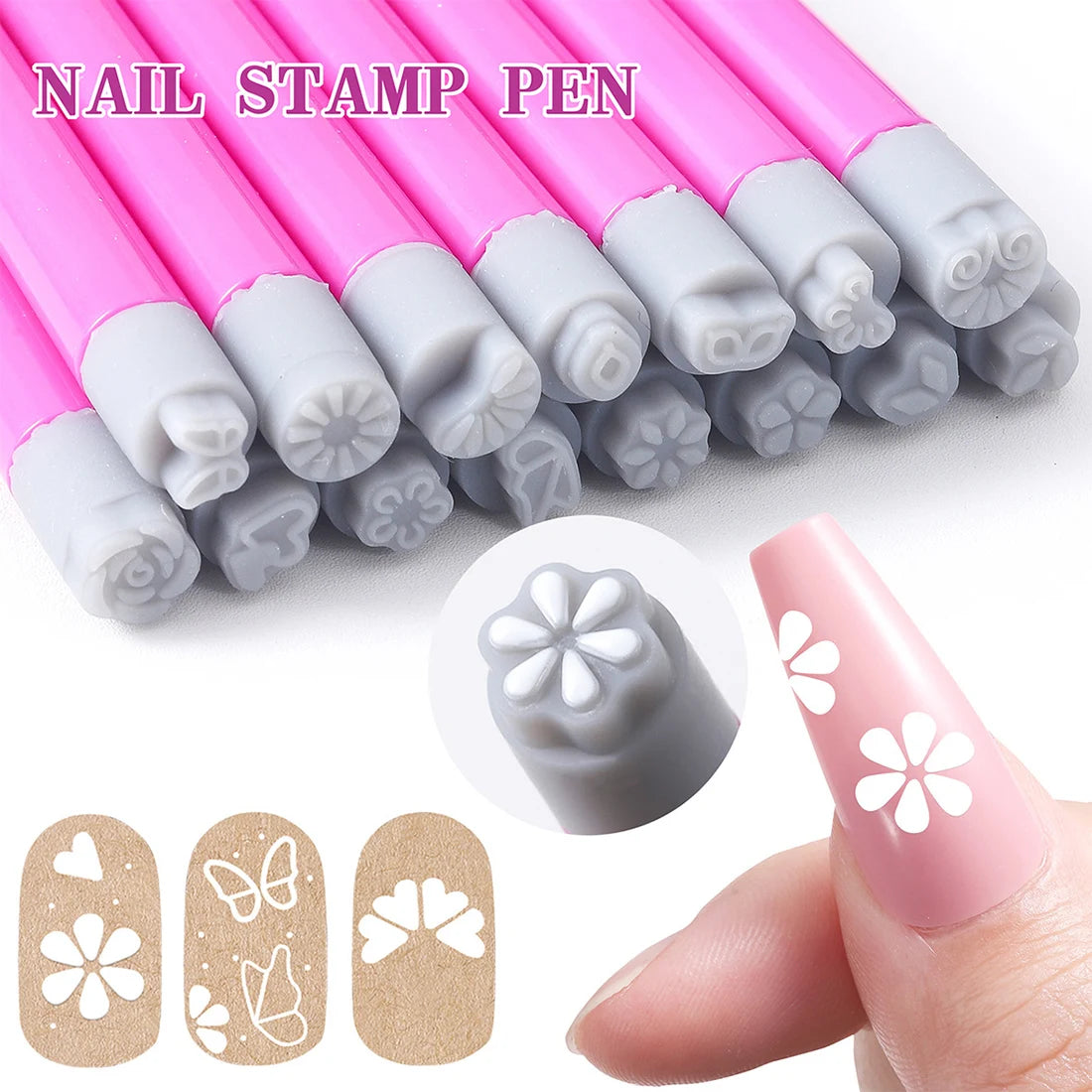 15Pcs/Set Nail Art Stamp Pen DIY Floral Butterfly Nail Stamping Manicure Seal