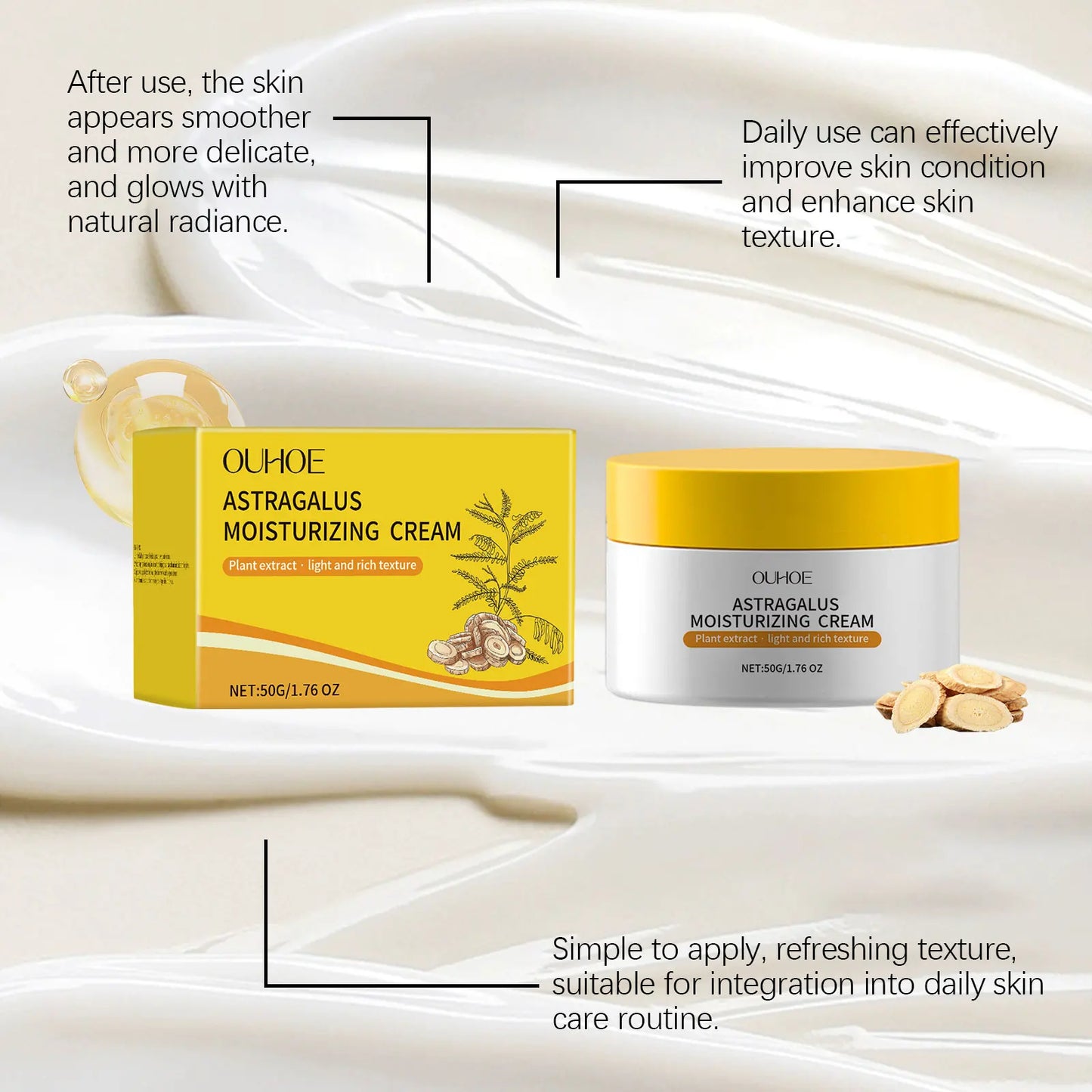 OUHOE Astragalus Moisturizing Cream - Even Skin Tone, Deep Moisturize, Light Texture, All Skin Types, Daily Use