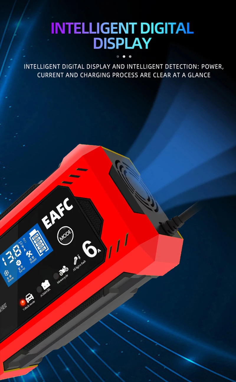EAFCH Car Battery Charger 12V 6A Smart Fast Charging