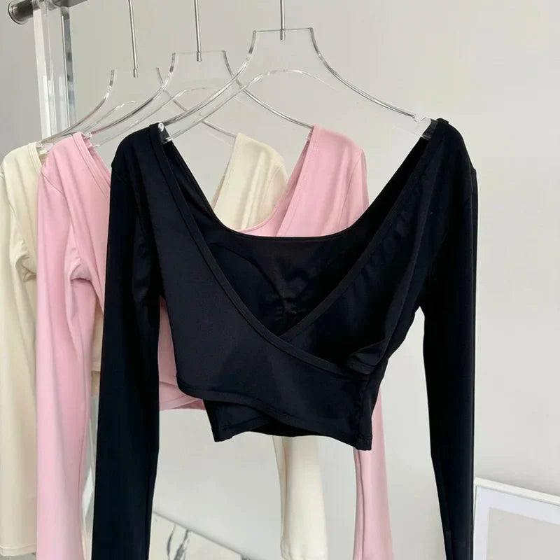 Pula Seamless Yoga Top Crossed Back Long Sleeve Breathable