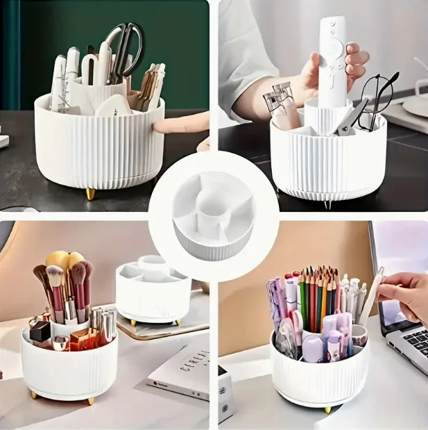Brush Rotating Makeup Organizer With Five Compartments For Cosmetics