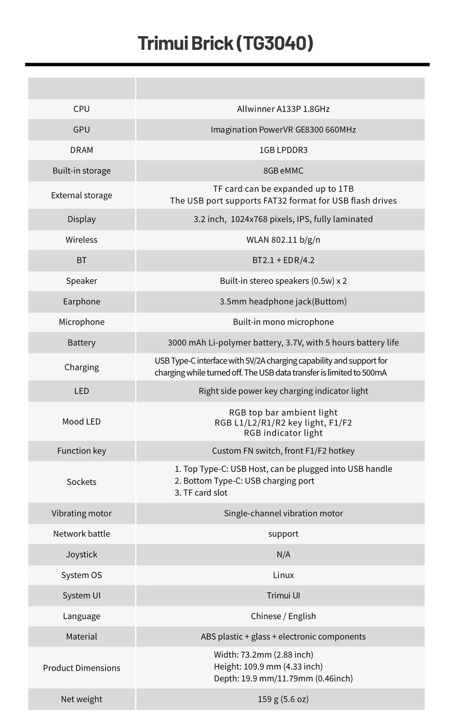 Trimui Brick Handheld Game Console Linux System