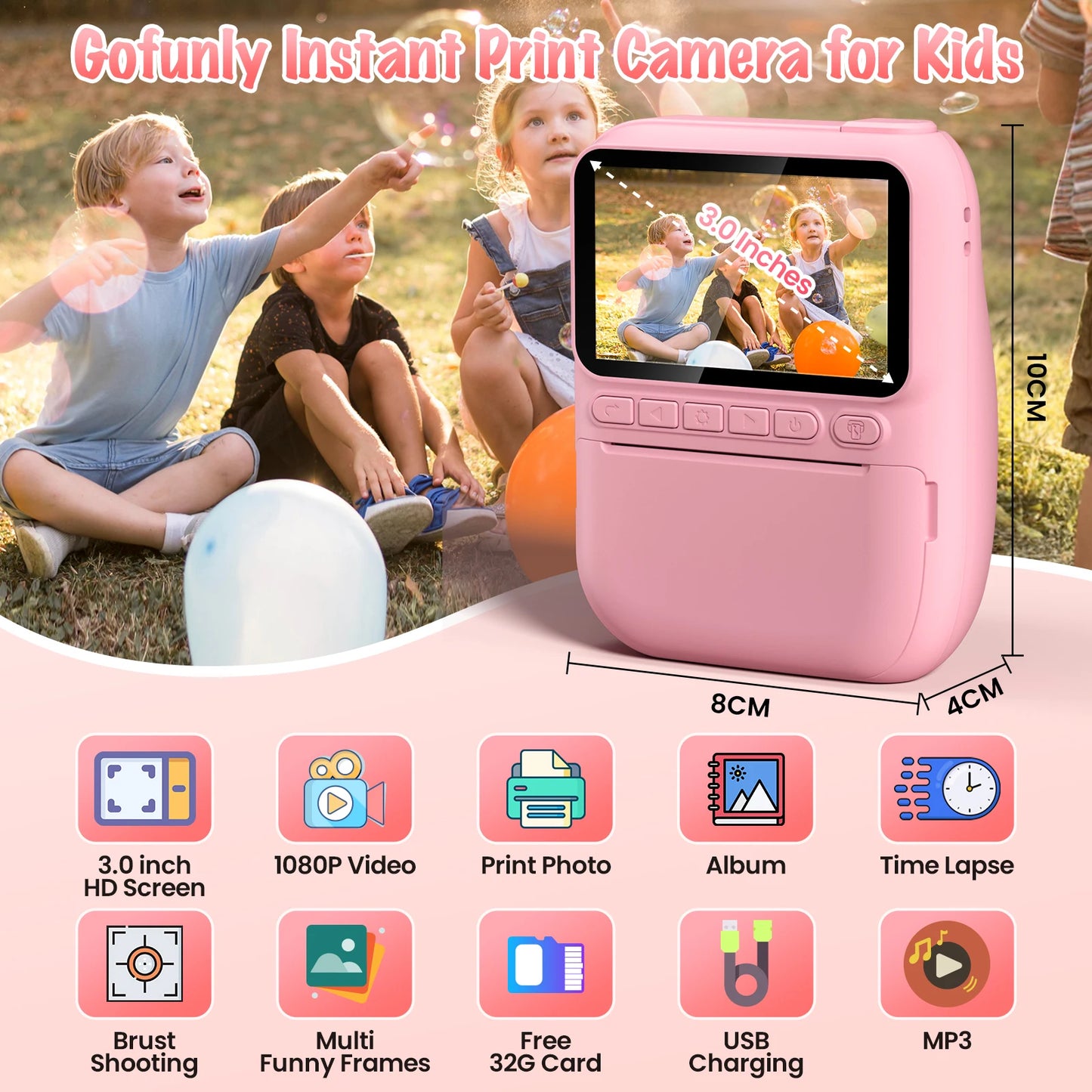 DIAMOOKYCN Kids Instant Print Camera 32MP 1080P Portable