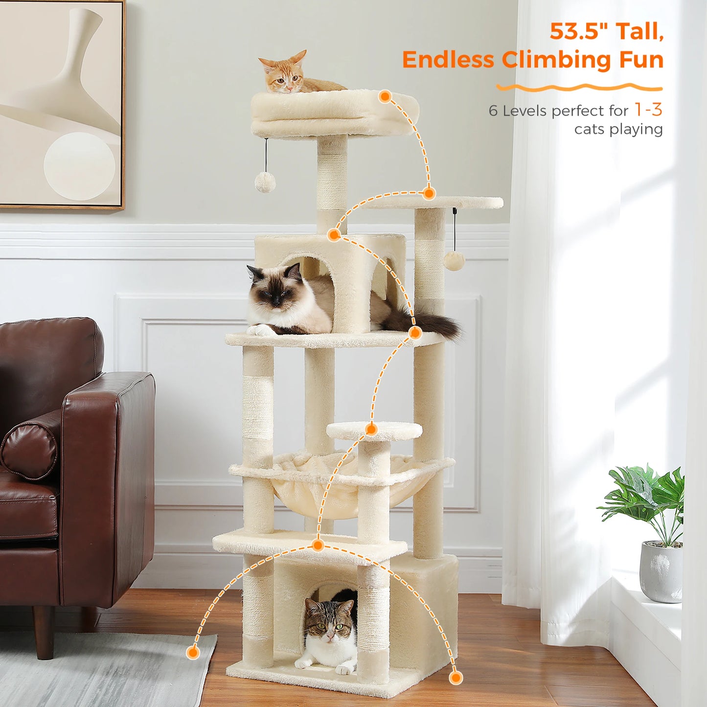 Large Cat Tree and Tower for Indoor Cats With Sisal-Covered Scratching Posts Spacious Hammock Padded Perches and Condos Cat Toys