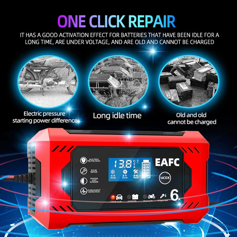 EAFCH Car Battery Charger 12V 6A Intelligent Fast Charging