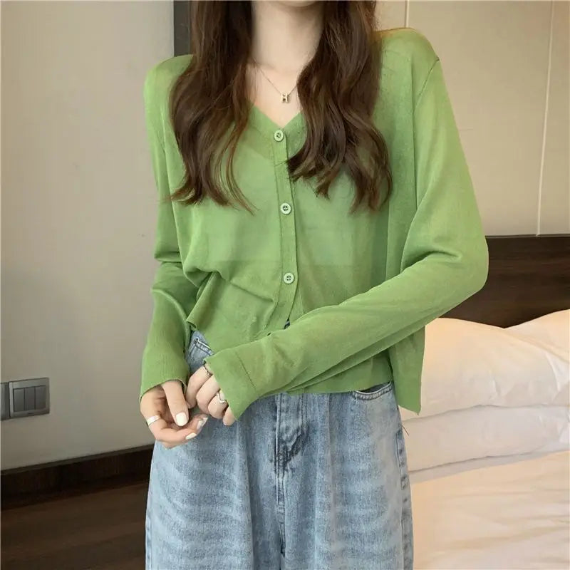 Women Clothing Casual Loose All-match Solid Sunscreen Shirt Summer Fashion Thin Long Sleeve Shawl Blouses Matching Skirt Top