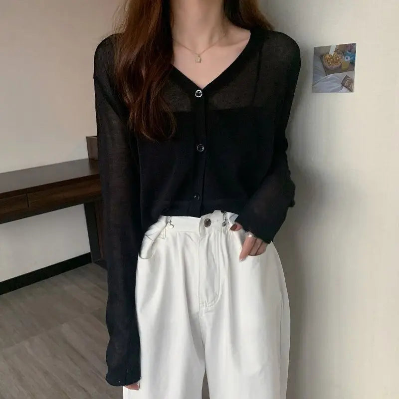 Women Clothing Casual Loose All-match Solid Sunscreen Shirt Summer Fashion Thin Long Sleeve Shawl Blouses Matching Skirt Top