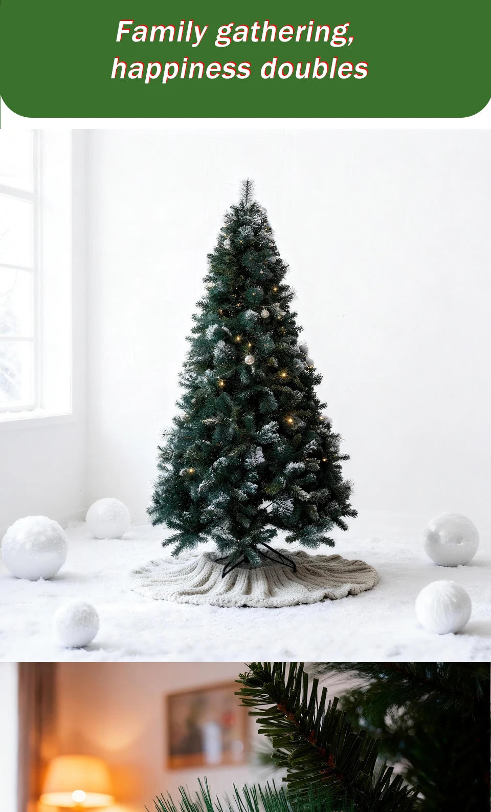 Pre-Lit Pop Up Artificial Christmas Tree 6ft 7ft 8ft Easy Setup PVC Pine Needle Mixed Xmas Tree with Metal Base