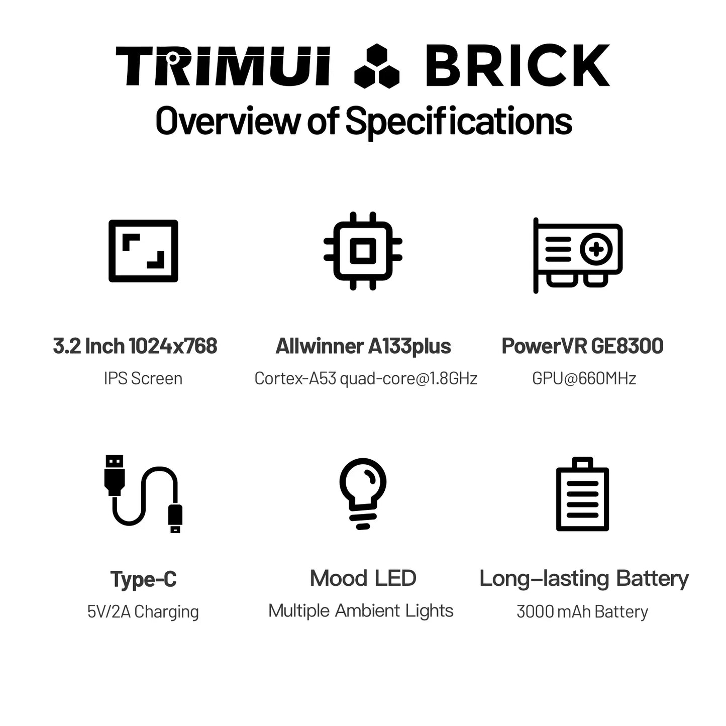 Trimui Brick Handheld Game Console With IPS Screen Linux UI Metal Back