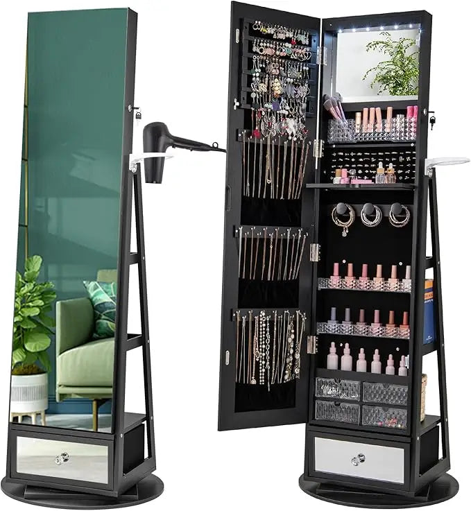 360 Degree Swivel Jewelry Cabinet Armoire With Mirror
