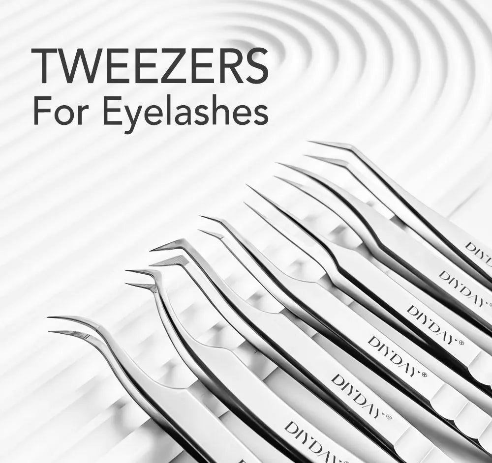 DIYDAY Anti-slip Eyelash Tweezers Stainless Steel Eyebrow Precision Tweezers Fiber Tip Volume Isolation Lashes Extension Tweezer