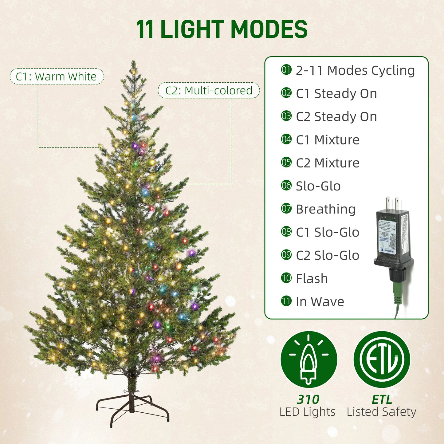 Color Artificial Sparse Cedar Christmas Tree With LED Lights