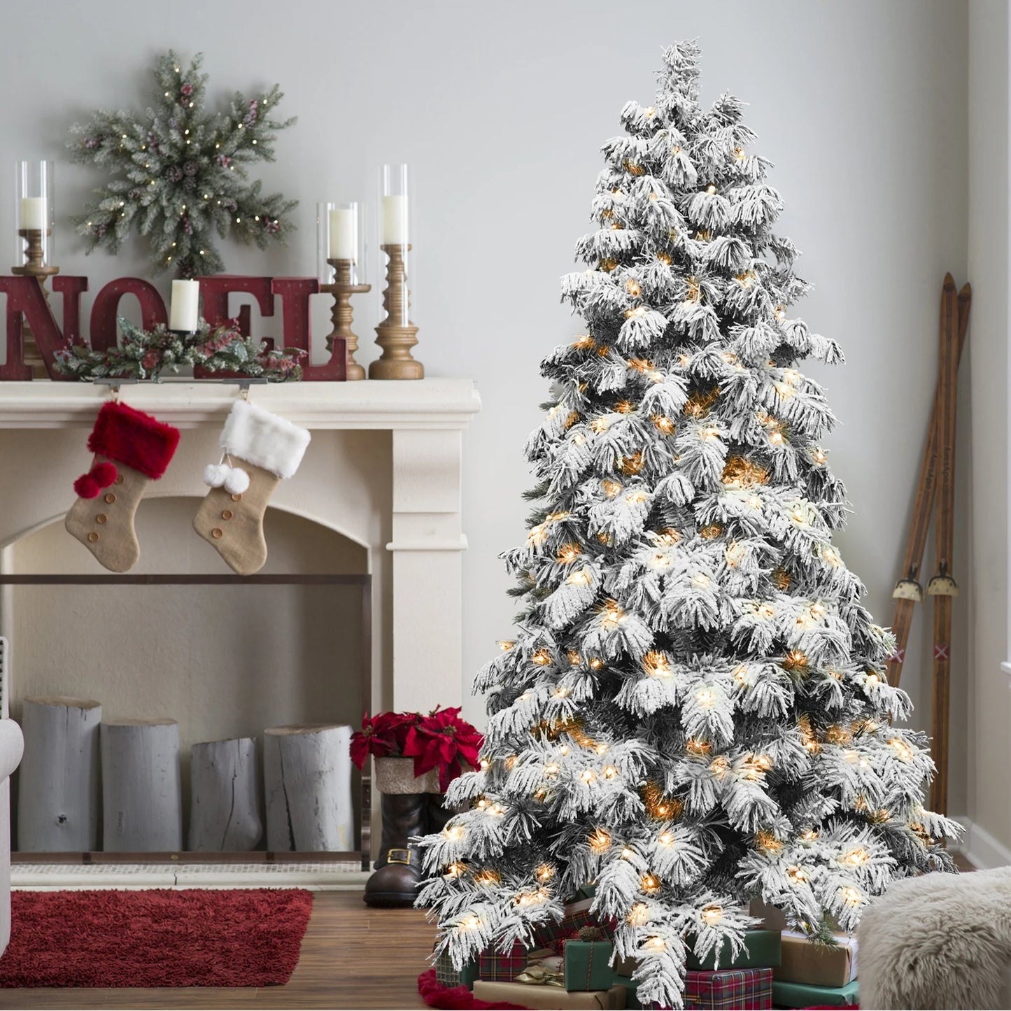 Electronic Artificial Flocking Christmas Tree With Ball Lights