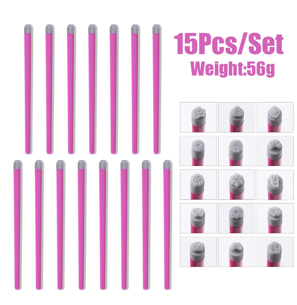 15Pcs/Set Nail Art Stamp Pen DIY Floral Butterfly Nail Stamping Manicure Seal