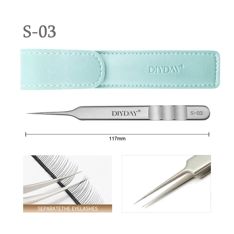 DIYDAY Anti-slip Eyelash Tweezers Stainless Steel Eyebrow Precision Tweezers Fiber Tip Volume Isolation Lashes Extension Tweezer
