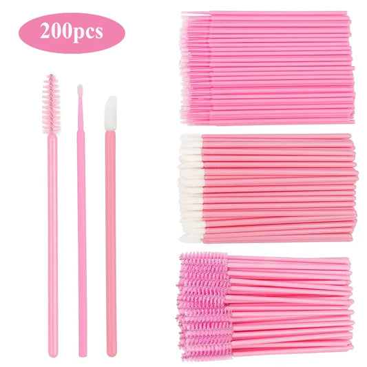 CNKESS 200Pcs Disposable Brush Set For Eyelashes And Eyebrows