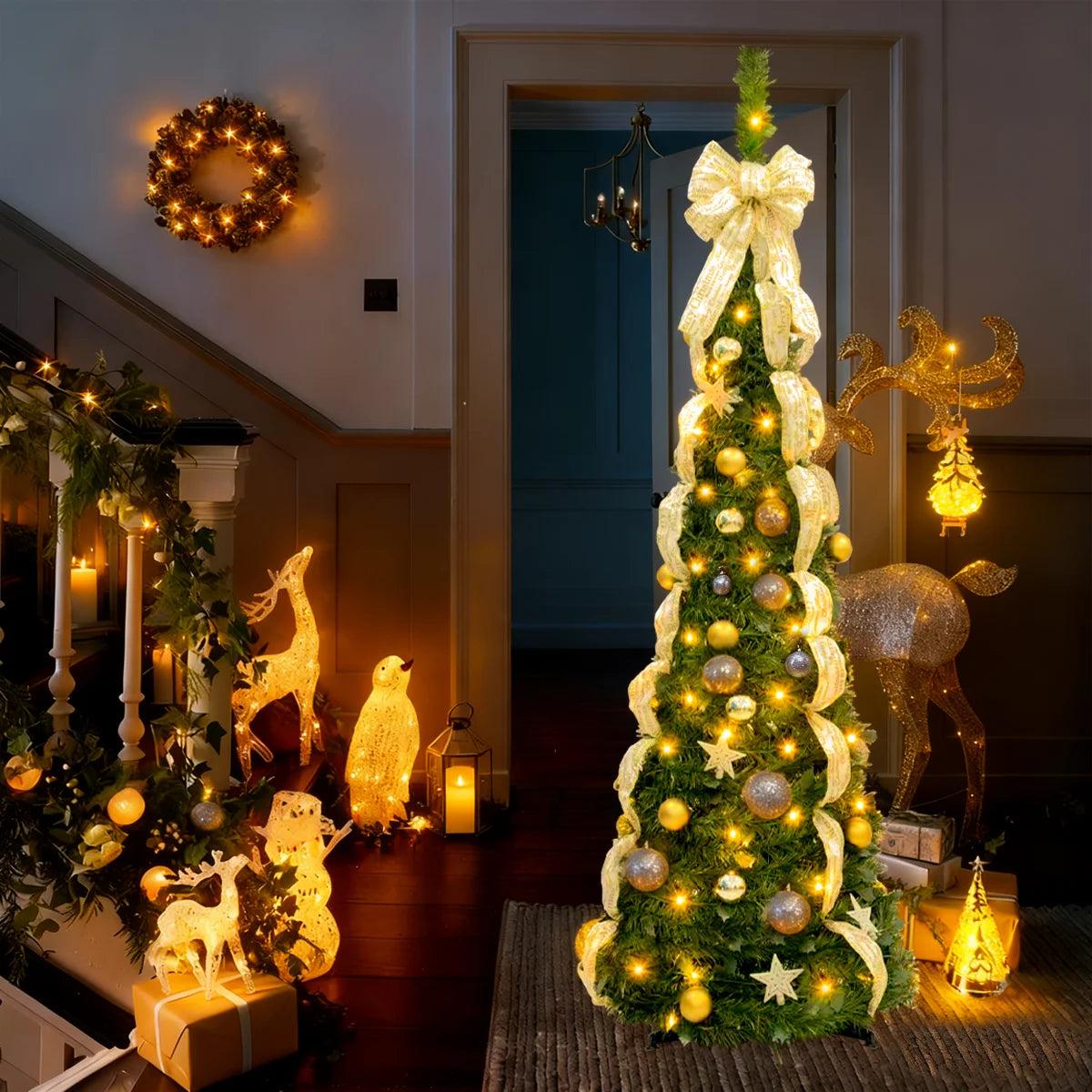 180/190cm Pre-Lit Artificial Christmas Tree Christmas Decorations Party Home Decor 200 LED Light White Green 460 Branch Tips