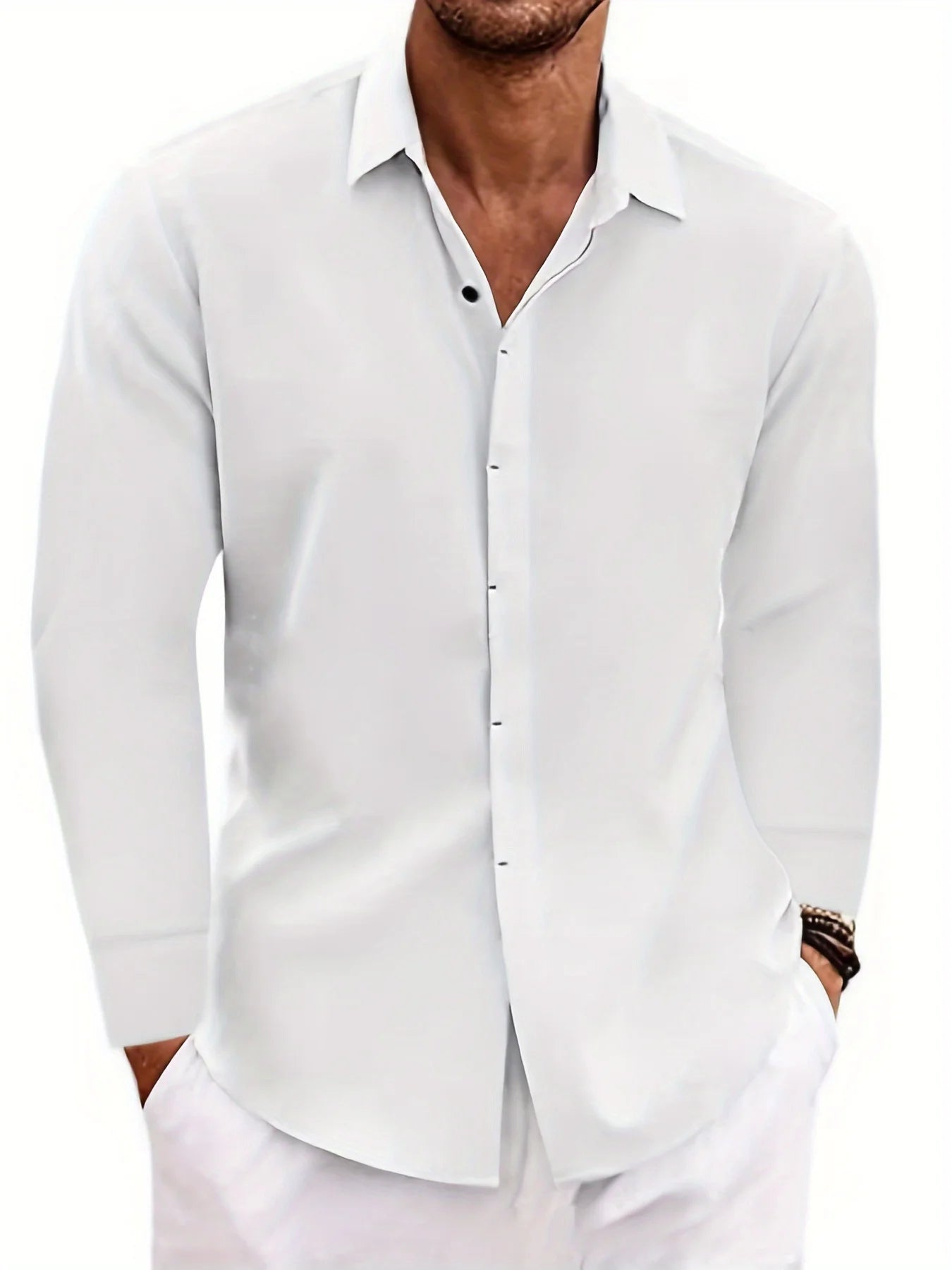 Men's Linen Long Sleeved Solid Color Cotton Blend Shirt