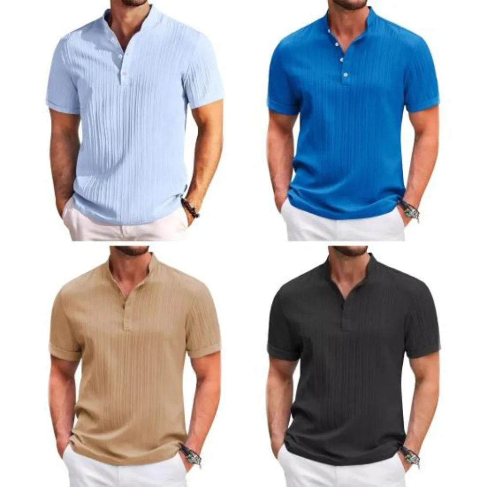 CN Tibet Zhejiang Mens Henry Retro Shirt With Stand Collar