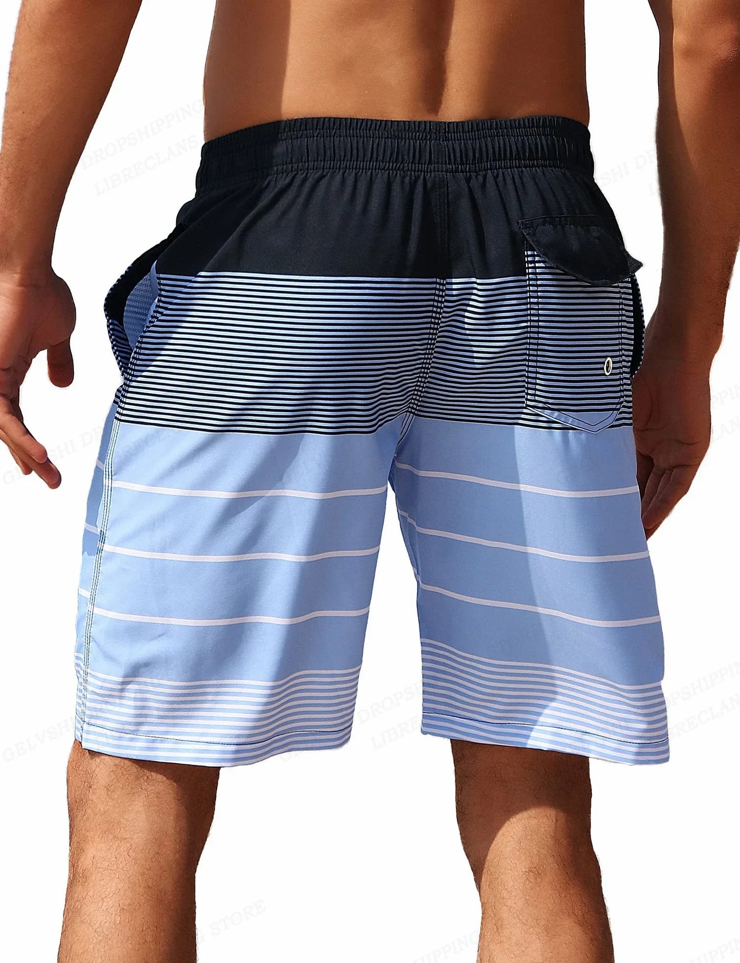 Striped Beach Shorts Men Board Shorts Swimwear Trunks