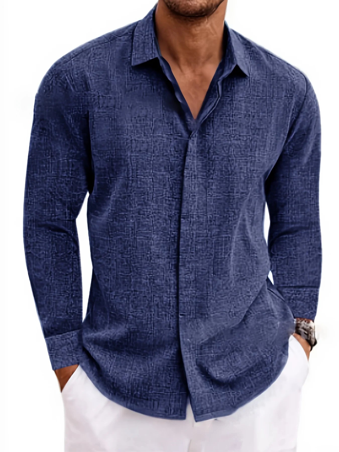 Men's Linen Long Sleeved Solid Color Cotton Blend Shirt