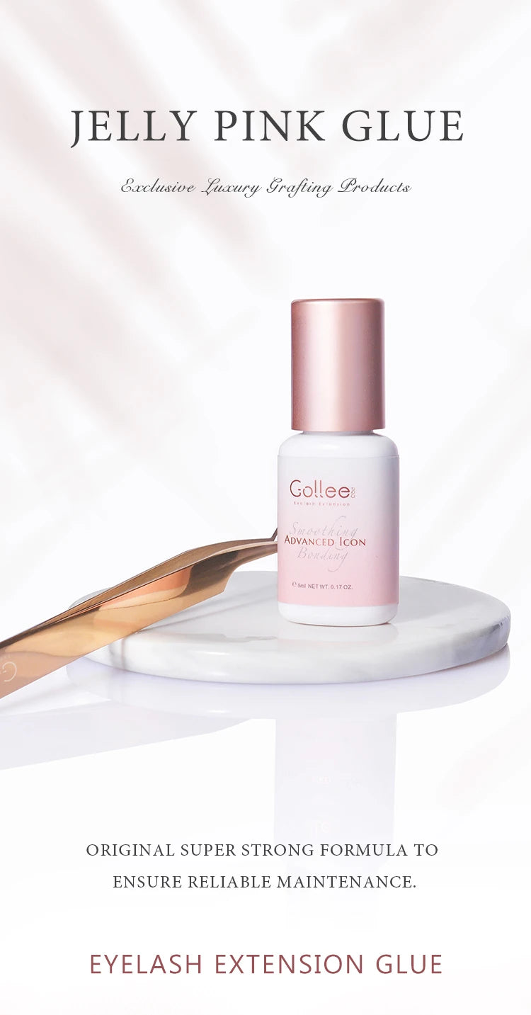 Gollee Pink Adhesive Eyelash Extension Glue 5ml Lashes Adhesive for Volume Lashes Individual Lashes Wholesale Price Own Logo