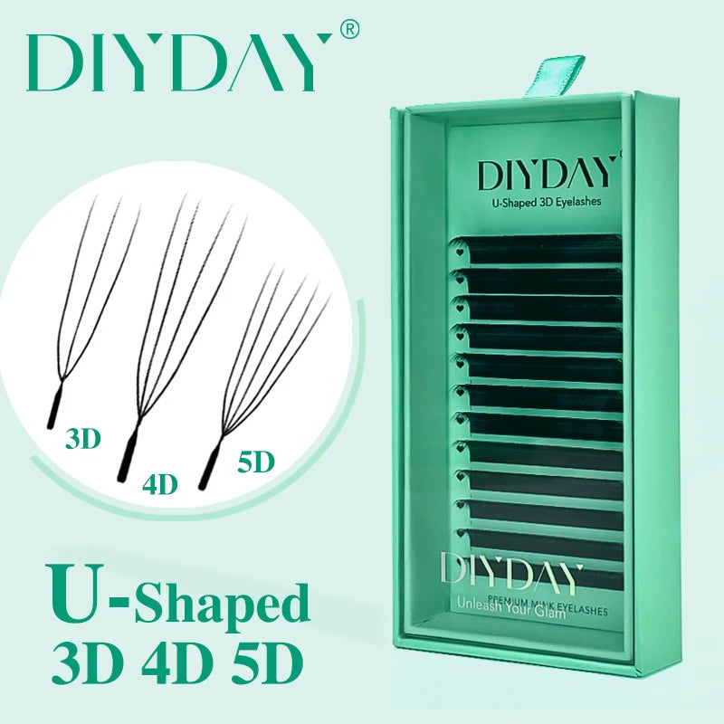 DIYDAY U-shaped 3D 4D 5D Eyelash Extension New Style U Shape W Bloom Lashes Premade Fans Lightweight Fluffy Mink Faux Eyelashes