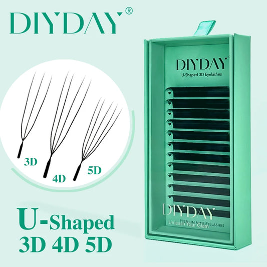 DIYDAY U-shaped 3D 4D 5D Eyelash Extension New Style U Shape W Bloom Lashes Premade Fans Lightweight Fluffy Mink Faux Eyelashes