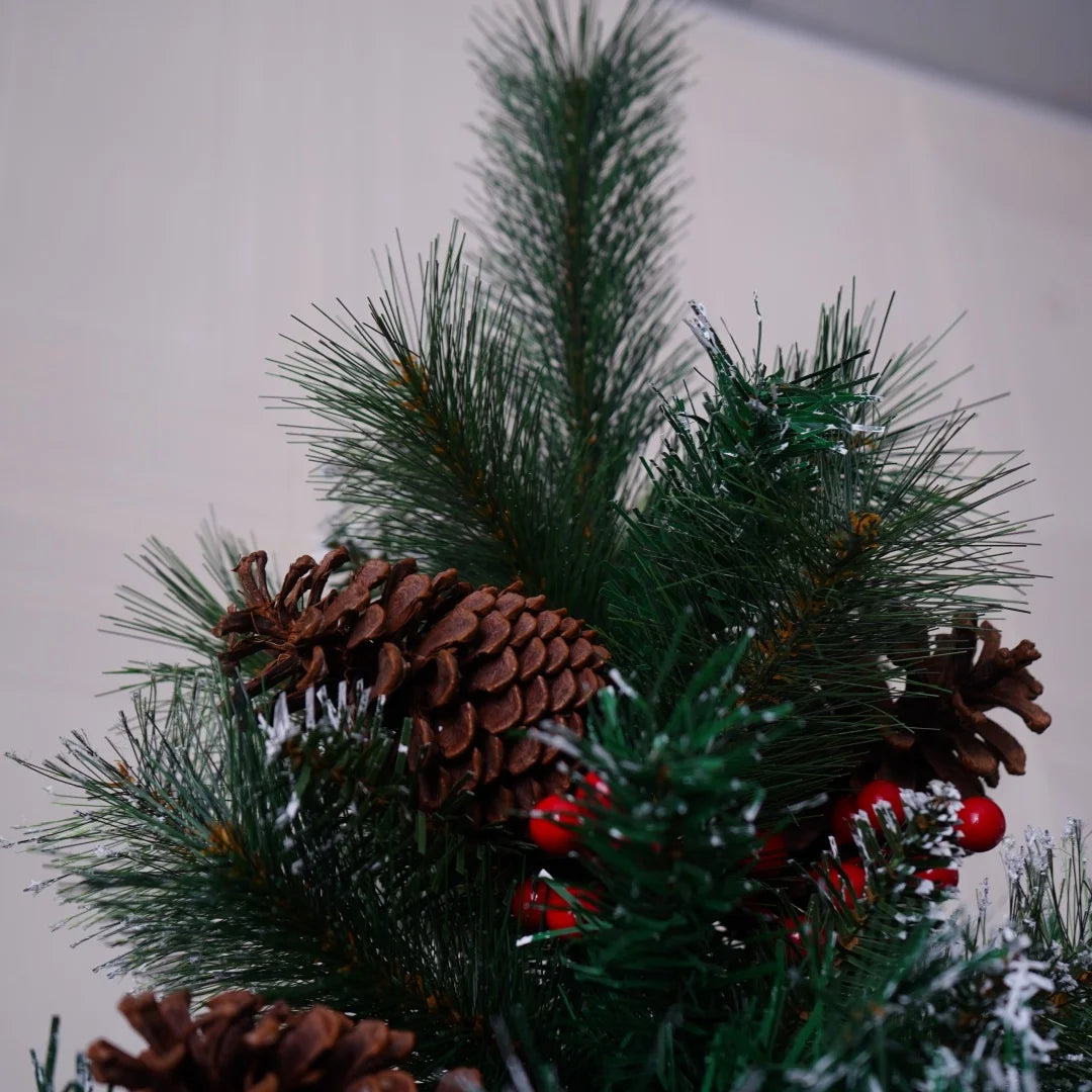 DIAMR Pre-Lit Artificial Spruce Christmas Tree With Pinecones And Berries