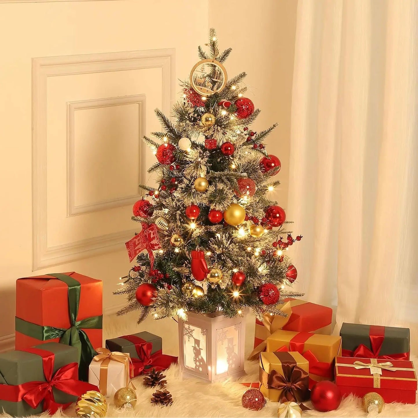 Electronic Prelit Christmas Trees, Two Pack, Potted Base, 78 Lights