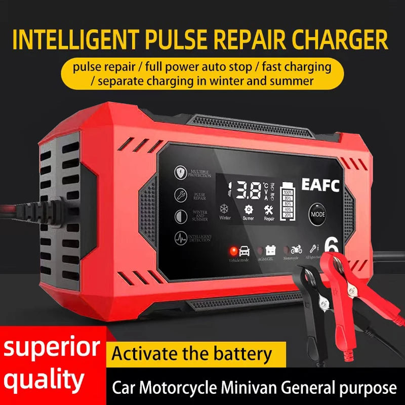 EAFCH Car Battery Charger 12V 6A Pulse Repair Dual Mode