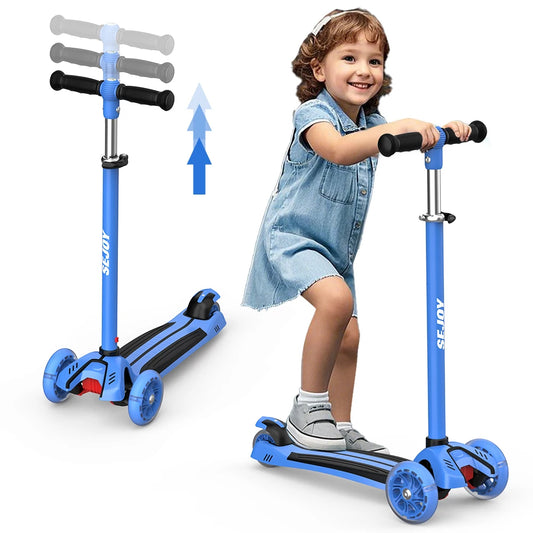 Sejoy Three Wheel Baby Scooter With LED Wheels Adjustable Height Foldable