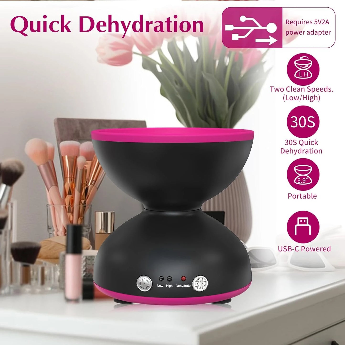 Brush USB Makeup Brush Cleaner Dryer With Two Speeds